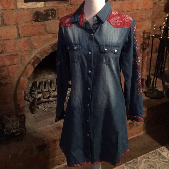 Tasha Polizzi Tops - Tasha Polizzi denim detail tunic blouse